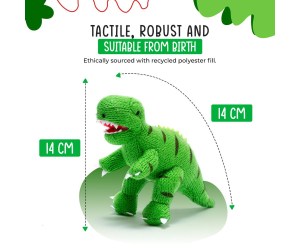 knitted green t Rex rattle baby dinosaur toy